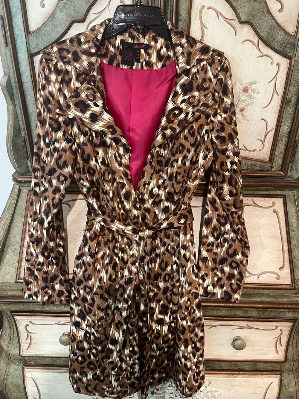 Will smith Leopard Print Trench coat with Belt - Brown/Pink Lining
